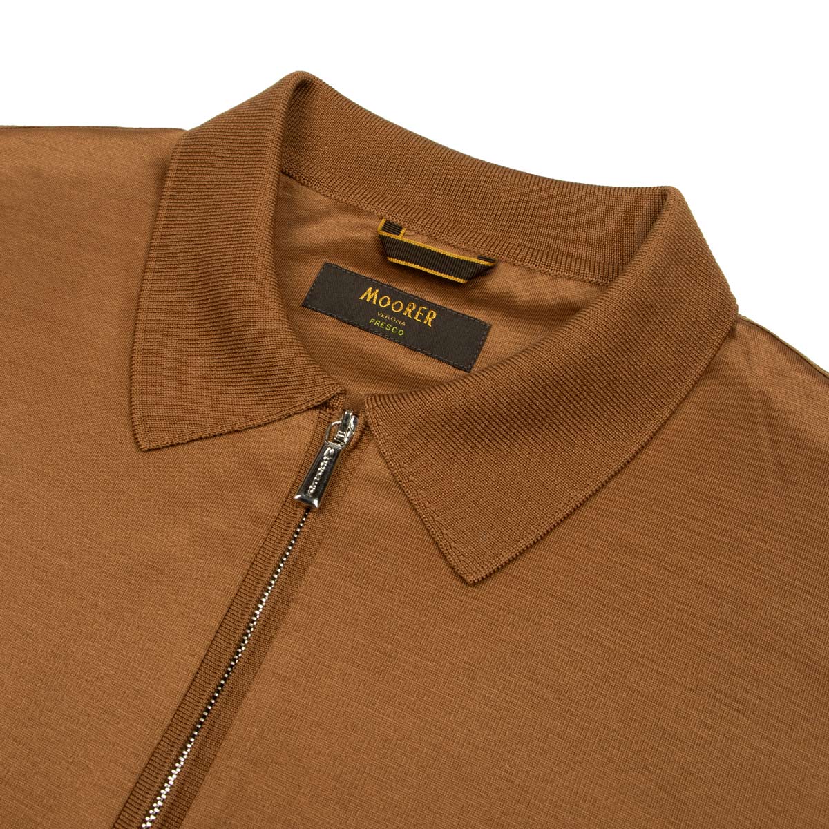 Moorer - Tobacco Brown 'Jericho' Zip Neck Polo S/S POLOS MooRER