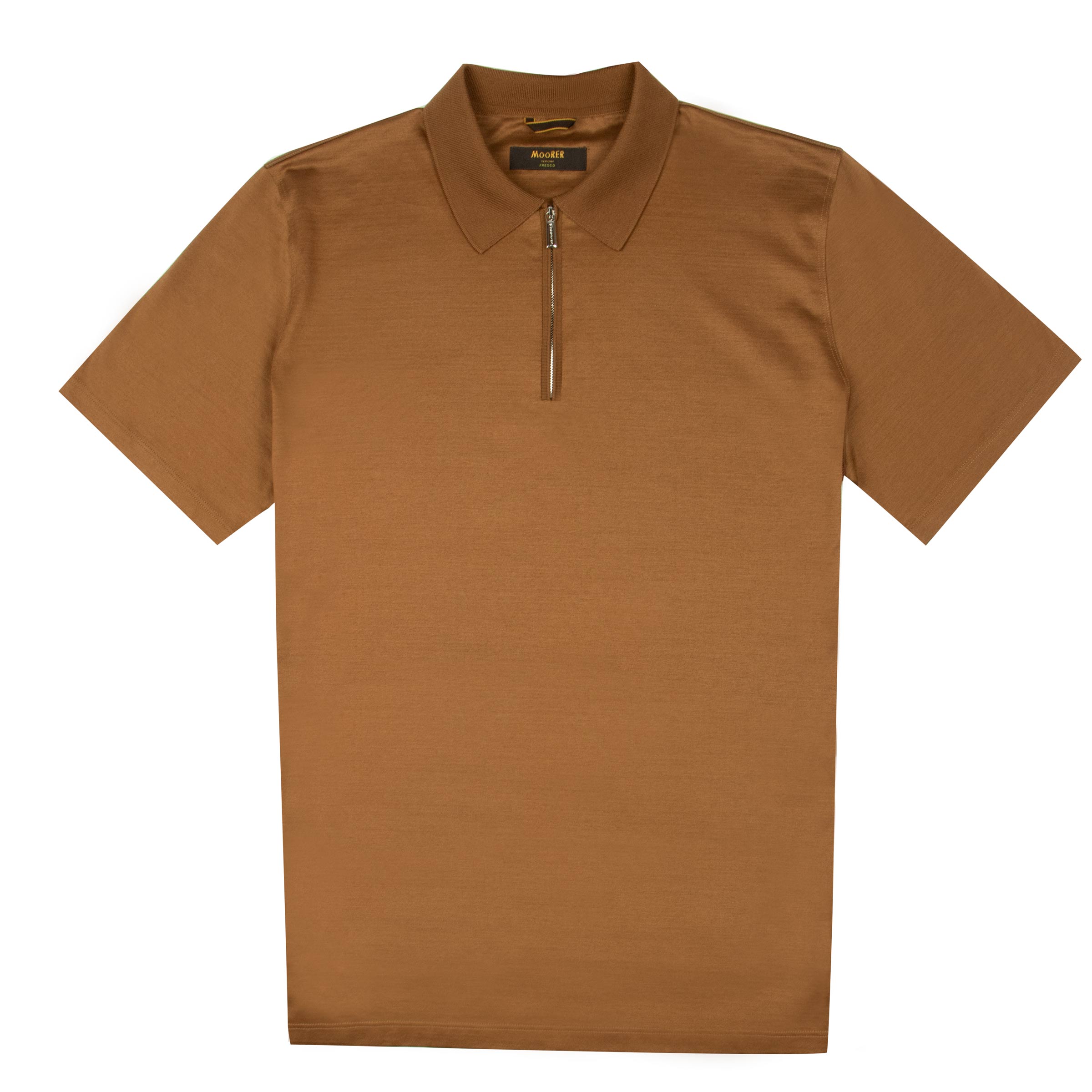 Moorer - Tobacco Brown 'Jericho' Zip Neck Polo S/S POLOS MooRER