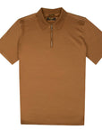 Moorer - Tobacco Brown 'Jericho' Zip Neck Polo S/S POLOS MooRER