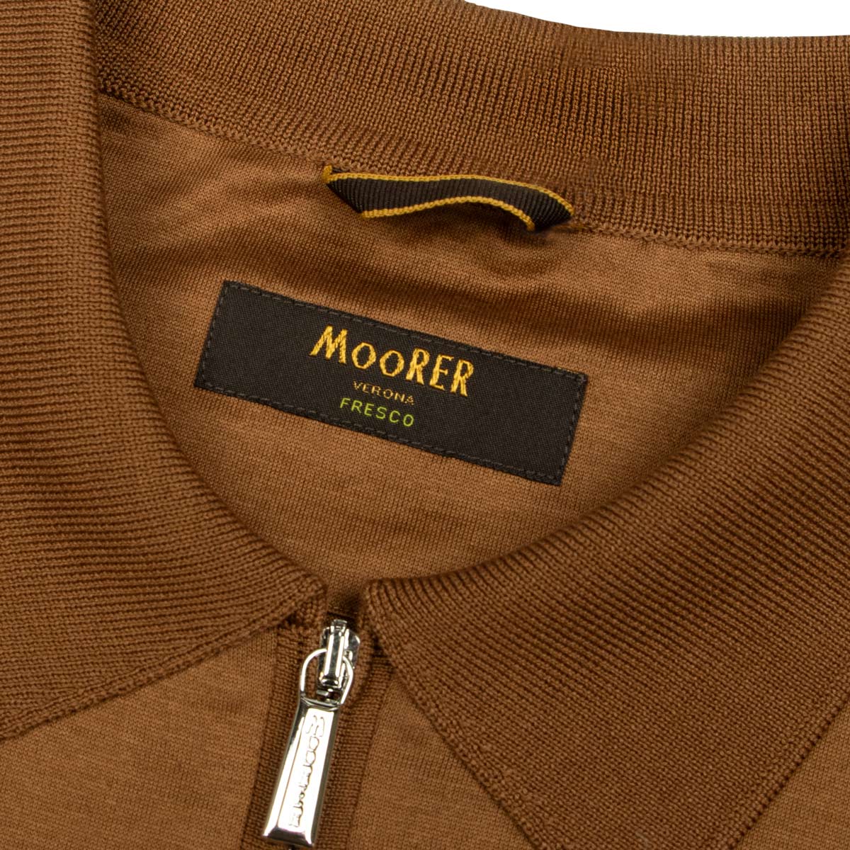 Moorer - Tobacco Brown 'Jericho' Zip Neck Polo S/S POLOS MooRER
