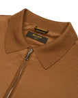 Moorer - Tobacco Brown 'Jericho' Zip Neck Polo S/S POLOS MooRER