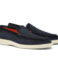 Santoni - Navy Blue Suede Slip-On Loafers SHOES Santoni