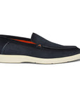 Santoni - Navy Blue Suede Slip-On Loafers SHOES Santoni