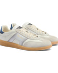 Santoni - White, Grey and Blue Double Buckle Oly Leather & Suede Sneaker SHOES Santoni
