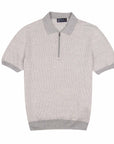 Robert Old - Grey Jacquard Knit Linen & Cotton Zip-Neck Polo Shirt S/S POLOS Robert Old
