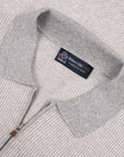 Robert Old - Grey Jacquard Knit Linen & Cotton Zip-Neck Polo Shirt S/S POLOS Robert Old