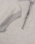 Robert Old - Grey Jacquard Knit Linen & Cotton Zip-Neck Polo Shirt S/S POLOS Robert Old