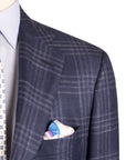 Robert Old - Navy Windowpane Check Wool, Silk & Linen Jacket JACKETS Robert Old