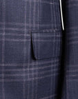 Robert Old - Navy Windowpane Check Wool, Silk & Linen Jacket JACKETS Robert Old