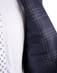 Robert Old - Navy Windowpane Check Wool, Silk & Linen Jacket JACKETS Robert Old