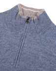 Fedeli - Blue Marl Cashmere and Linen Zip Neck Sweater KNITWEAR FEDELI