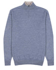 Fedeli - Blue Marl Cashmere and Linen Zip Neck Sweater KNITWEAR FEDELI