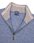 Fedeli - Blue Marl Cashmere and Linen Zip Neck Sweater KNITWEAR FEDELI