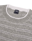 Fedeli - Grey & White Striped Cashmere & Linen Crew Neck Sweater KNITWEAR FEDELI