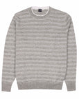 Fedeli - Grey & White Striped Cashmere & Linen Crew Neck Sweater KNITWEAR FEDELI