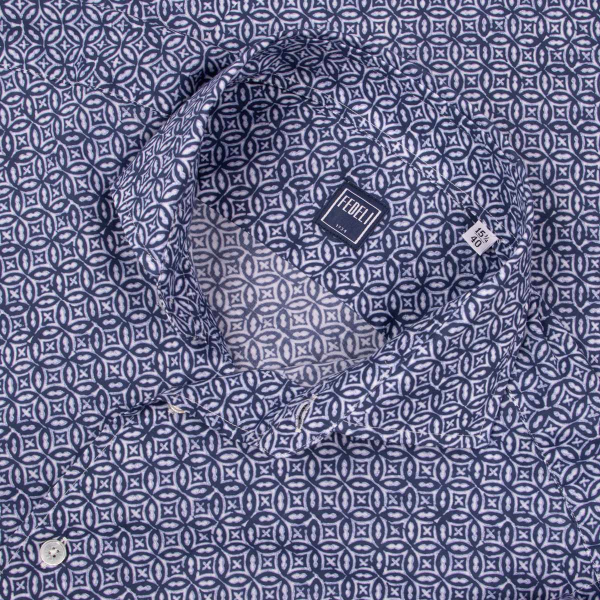 Fedeli - Navy Geometric 'Sean' Lightweight Cotton Long Sleeve Shirt L/S SHIRTS FEDELI