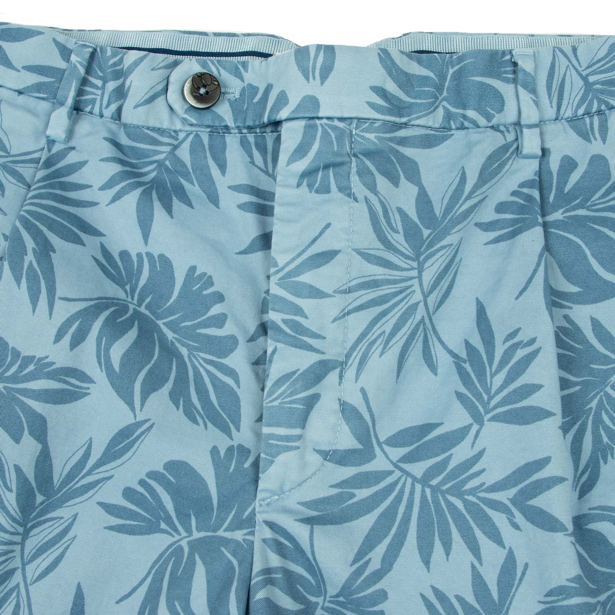 Blue Palm Print Cotton Stretch Chino Shorts SHORTS Robert Old