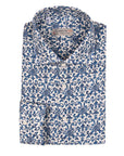 Robert Old - Navy & White Floral Print Italian Linen Long Sleeve Shirt L/S SHIRTS Robert Old
