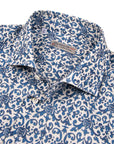 Robert Old - Navy & White Floral Print Italian Linen Long Sleeve Shirt L/S SHIRTS Robert Old