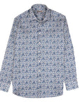 Robert Old - Navy & White Floral Print Italian Linen Long Sleeve Shirt L/S SHIRTS Robert Old