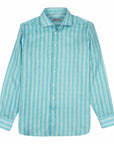 Robert Old - Turquoise Stripe Italian Linen Long Sleeve Shirt L/S SHIRTS Robert Old