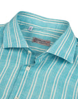 Robert Old - Turquoise Stripe Italian Linen Long Sleeve Shirt L/S SHIRTS Robert Old