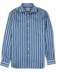 Robert Old - Navy Blue Stripe Italian Linen Long Sleeve Shirt L/S SHIRTS Robert Old