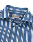 Robert Old - Navy Blue Stripe Italian Linen Long Sleeve Shirt L/S SHIRTS Robert Old