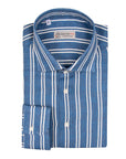 Robert Old - Navy Blue Stripe Italian Linen Long Sleeve Shirt L/S SHIRTS Robert Old