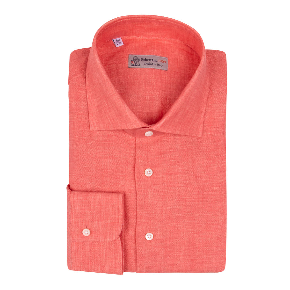 Robert Old - Peach Orange Italian Linen Long Sleeve Shirt Robert Old & Co Robert Old - Peach Orange Italian Linen Long Sleeve Shirt Robert Old & Co