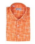 Robert Old - Orange Patterned Italian Linen Short Sleeve Shirt S/S SHIRTS Robert Old