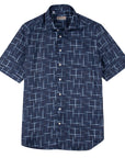 Robert Old - Navy Patterned Italian Linen Short Sleeve Shirt S/S SHIRTS Robert Old
