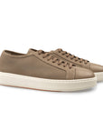 Santoni - Stone Beige Tumbled Leather Low-Top Sneaker SHOES Santoni