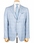 Belvest - Light Blue Check 'Jacket in Box' Linen & Wool Unlined Jacket JACKETS Belvest