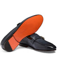 Santoni - Navy Blue Leather Single-Buckle Loafer SHOES Santoni