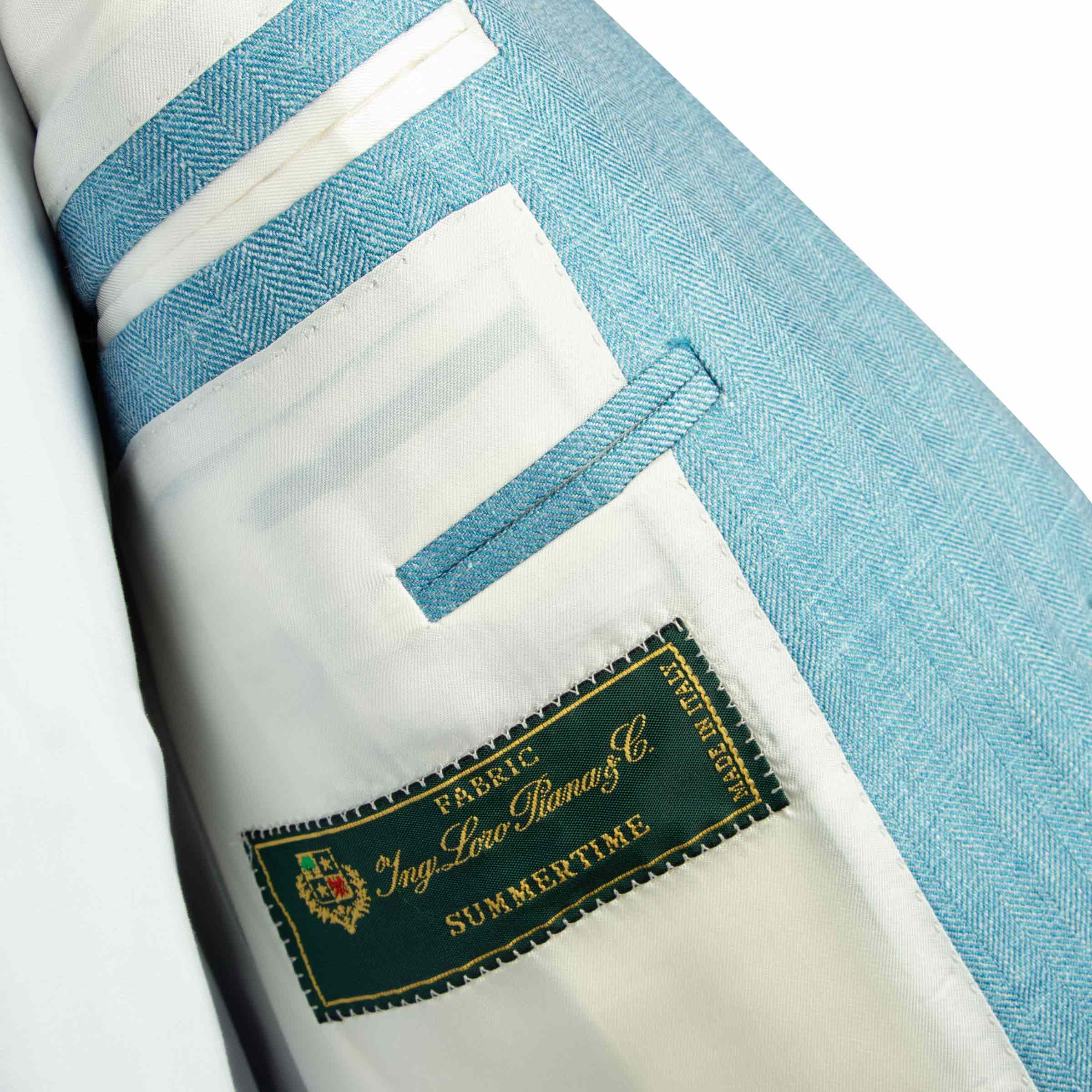 Robert Old - Turquoise Blue Loro Piana Wool, Silk, & Linen Herringbone Jacket JACKETS Robert Old