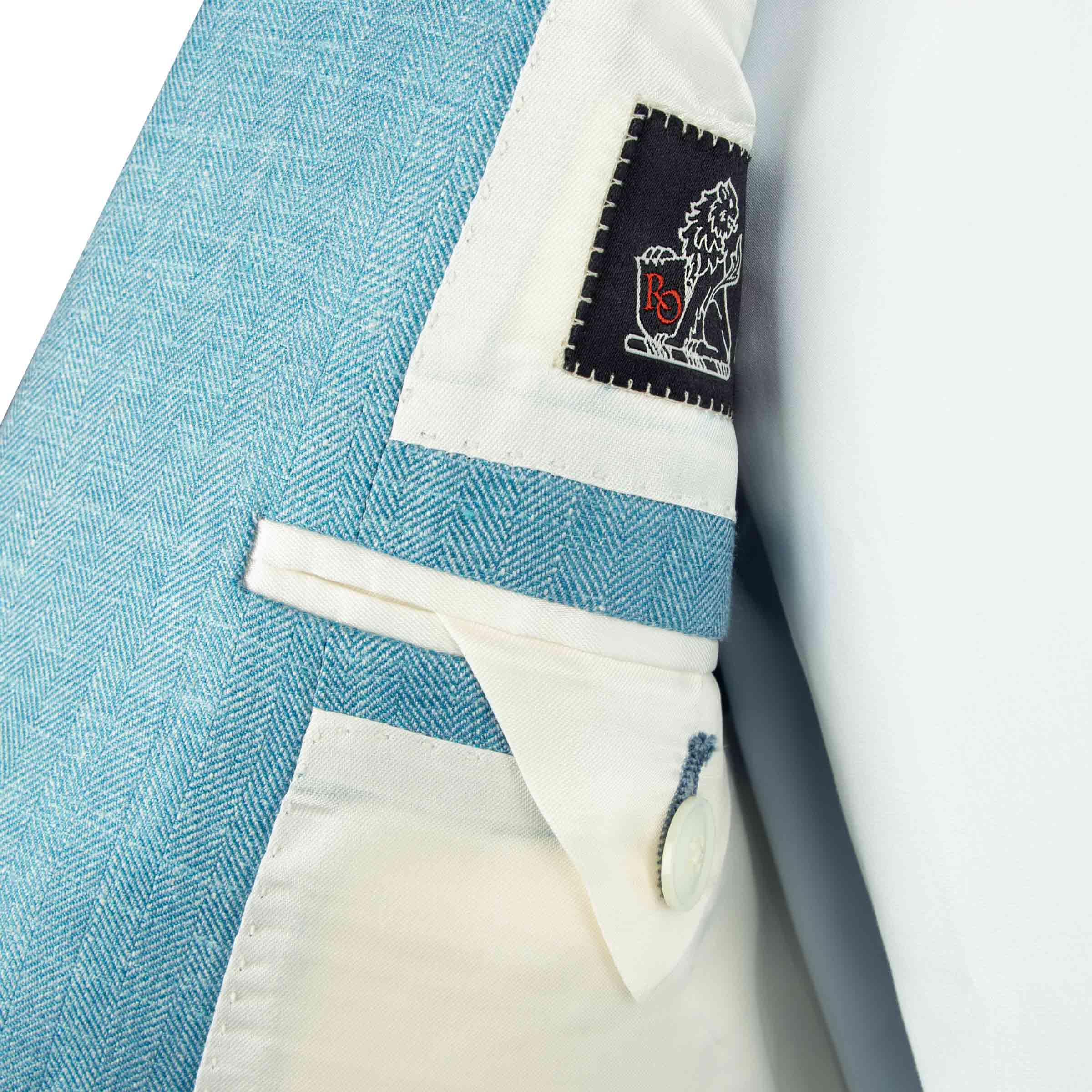 Robert Old - Turquoise Blue Loro Piana Wool, Silk, & Linen Herringbone Jacket JACKETS Robert Old