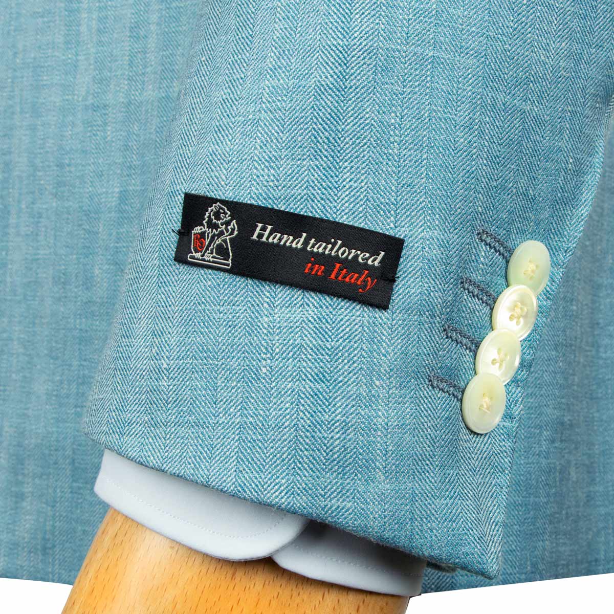 Robert Old - Turquoise Blue Loro Piana Wool, Silk, & Linen Herringbone Jacket JACKETS Robert Old