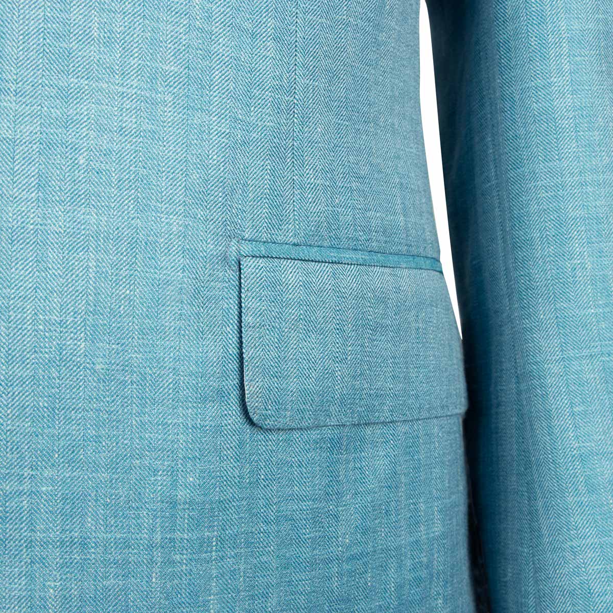 Robert Old - Turquoise Blue Loro Piana Wool, Silk, & Linen Herringbone Jacket JACKETS Robert Old