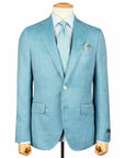 Robert Old - Turquoise Blue Loro Piana Wool, Silk, & Linen Herringbone Jacket JACKETS Robert Old