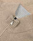 Robert Old - Beige Contrast Virgin Wool & Cashmere Zip Neck Sweater KNITWEAR Robert Old