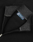 Robert Old - Black Contrast Virgin Wool & Cashmere Zip Neck Sweater KNITWEAR Robert Old