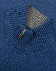 Robert Old - Royal Navy Contrast Virgin Wool & Cashmere Zip Neck Sweater KNITWEAR Robert Old