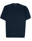 Robert Old - Navy Knitted Linen and Cotton Textured Crew Neck T-Shirt TEE SHIRTS Robert Old