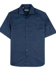 Navy Print Italian Cotton & Linen Short Sleeve Shirt S/S SHIRTS Robert Old
