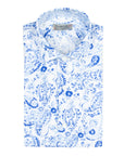 Robert Old - White & Blue Hand-Painted Floral Long Sleeve Linen Shirt L/S SHIRTS Robert Old