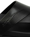 Santoni - Black Crossover-strap Leather Sandals SHOES Santoni
