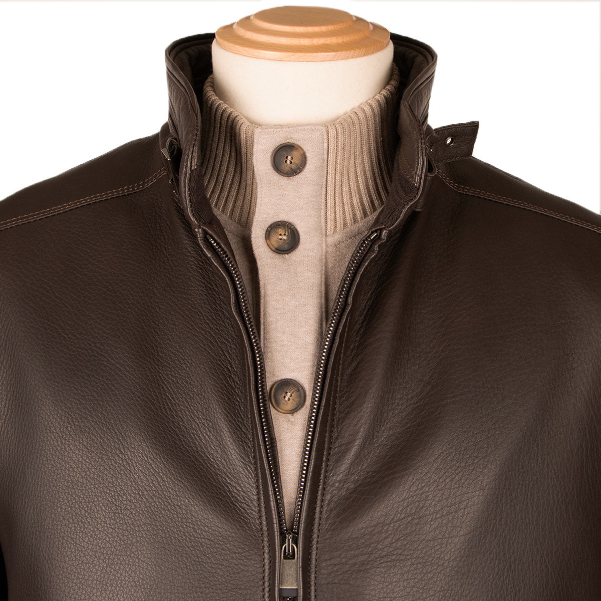 Robert Old - Dark Brown Bomber Style Deerskin Leather Jacket LEATHERS Robert Old