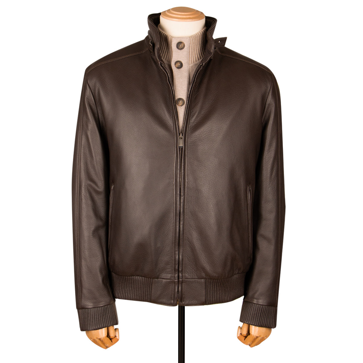Robert Old - Dark Brown Bomber Style Deerskin Leather Jacket LEATHERS Robert Old