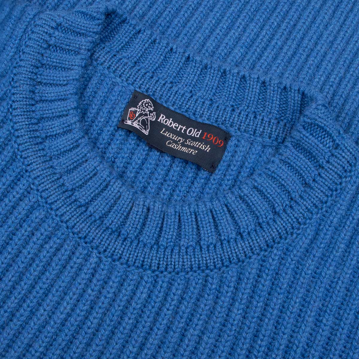 Robert Old - Skyline Blue Altnaharra 8ply Crew Neck Cashmere Sweater CASHMERE Robert Old